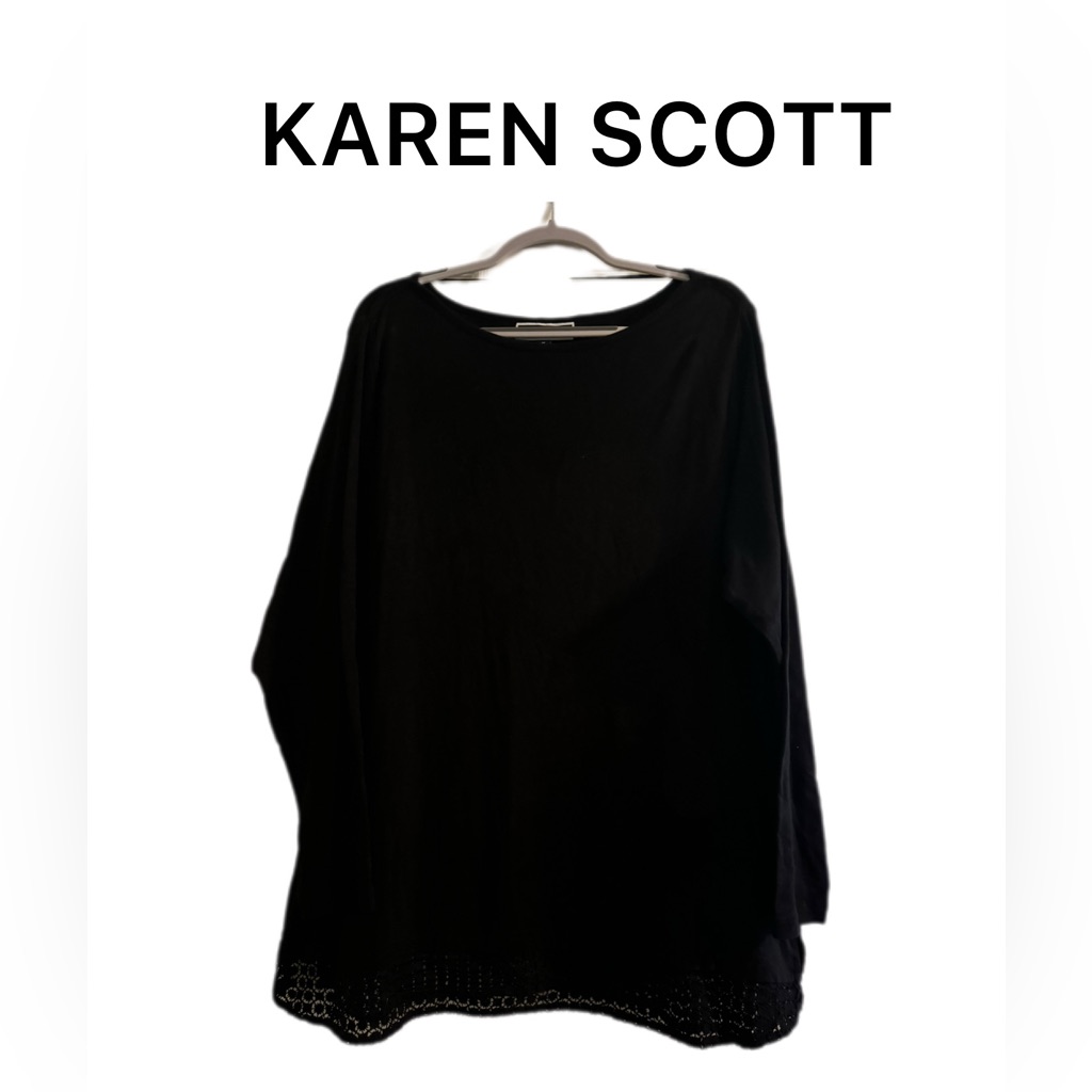 Karen Scott Long Sleeve Crochet Bottom Top 3x